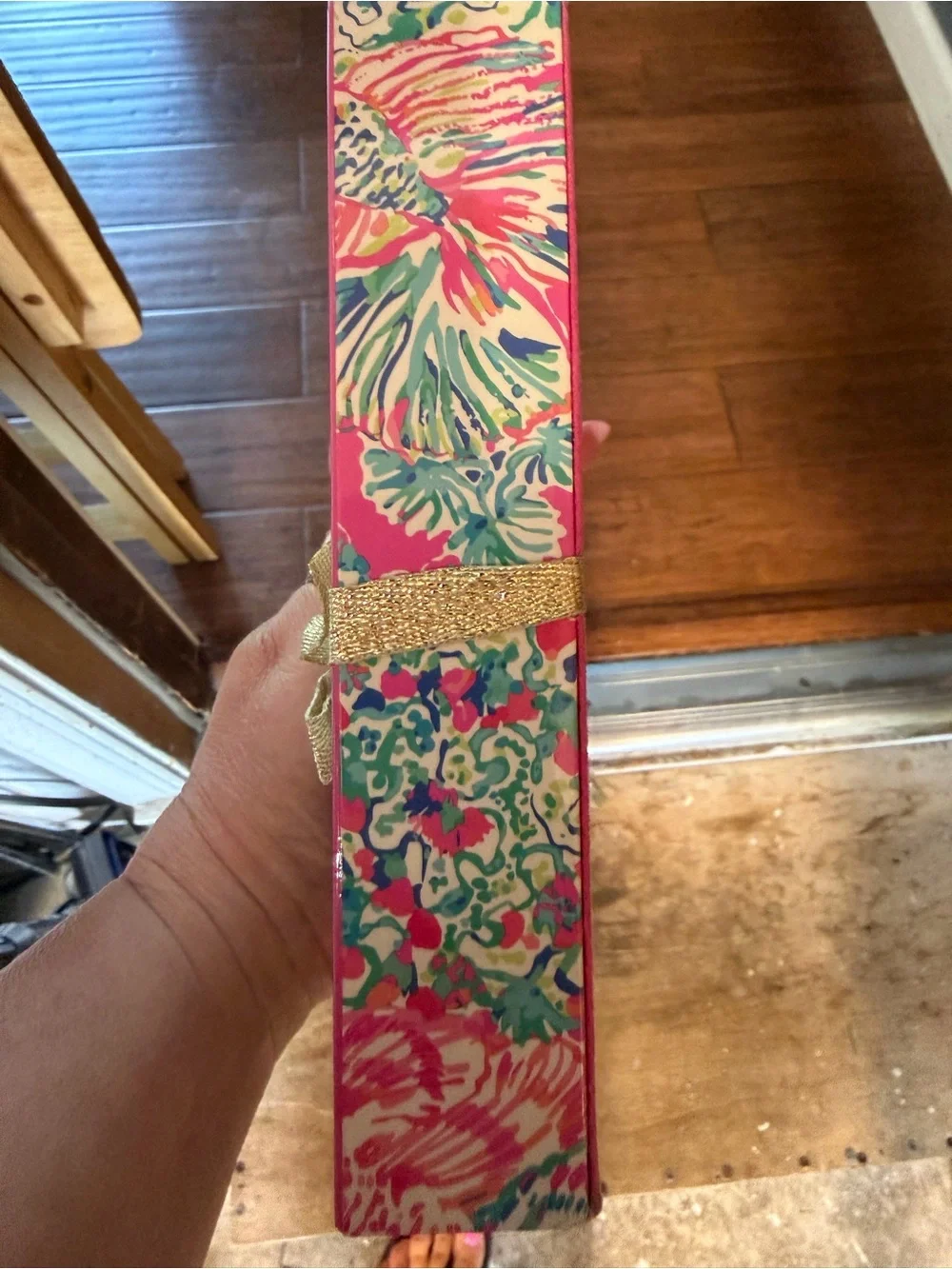 Lilly Pulitzer Pink Floral Notepad with Gold Ribbon